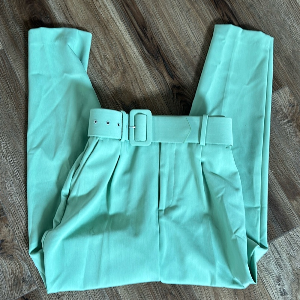 High Waisted with Belt Buckle Mint Green Barbie Pants